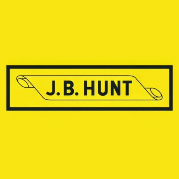 The J.B. Hunt logo, featuring black text on a bright yellow background within a black rectangular border.