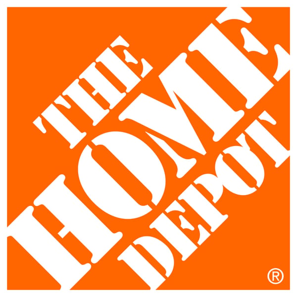 The Home Depot logo, featuring white text on an orange background, with a registered trademark symbol.