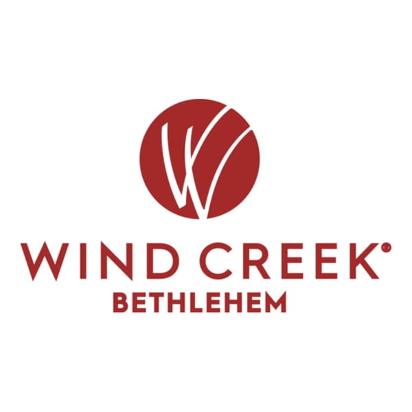Wind Creek Bethlehem logo, featuring a red circle with a stylized 'W' and the words 'Wind Creek Bethlehem'.